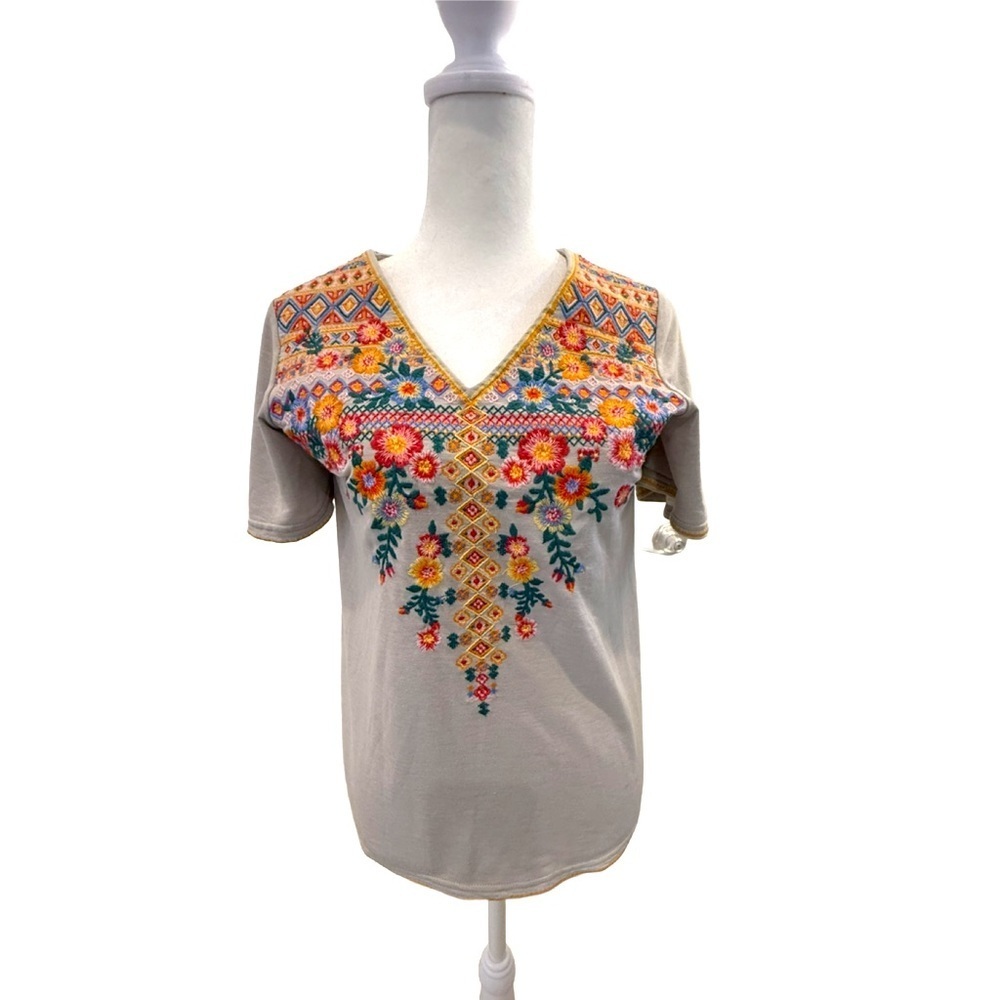 Savannah Jane Embroidered Floral V-Neck Top